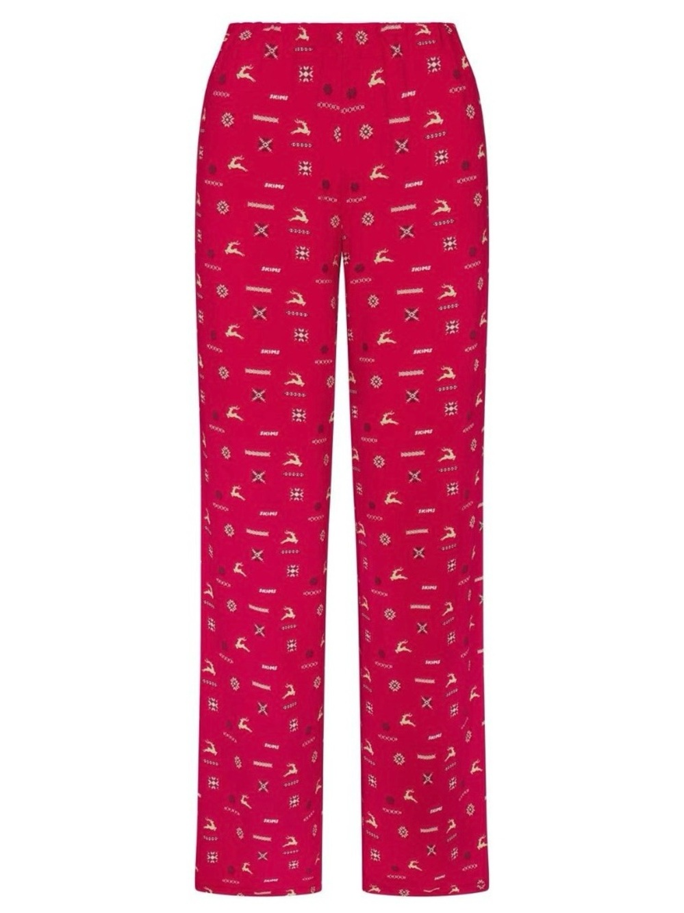 NWT SKIMS Sleep Straight Leg Pants Cranberry Vintage Deer Print Holiday